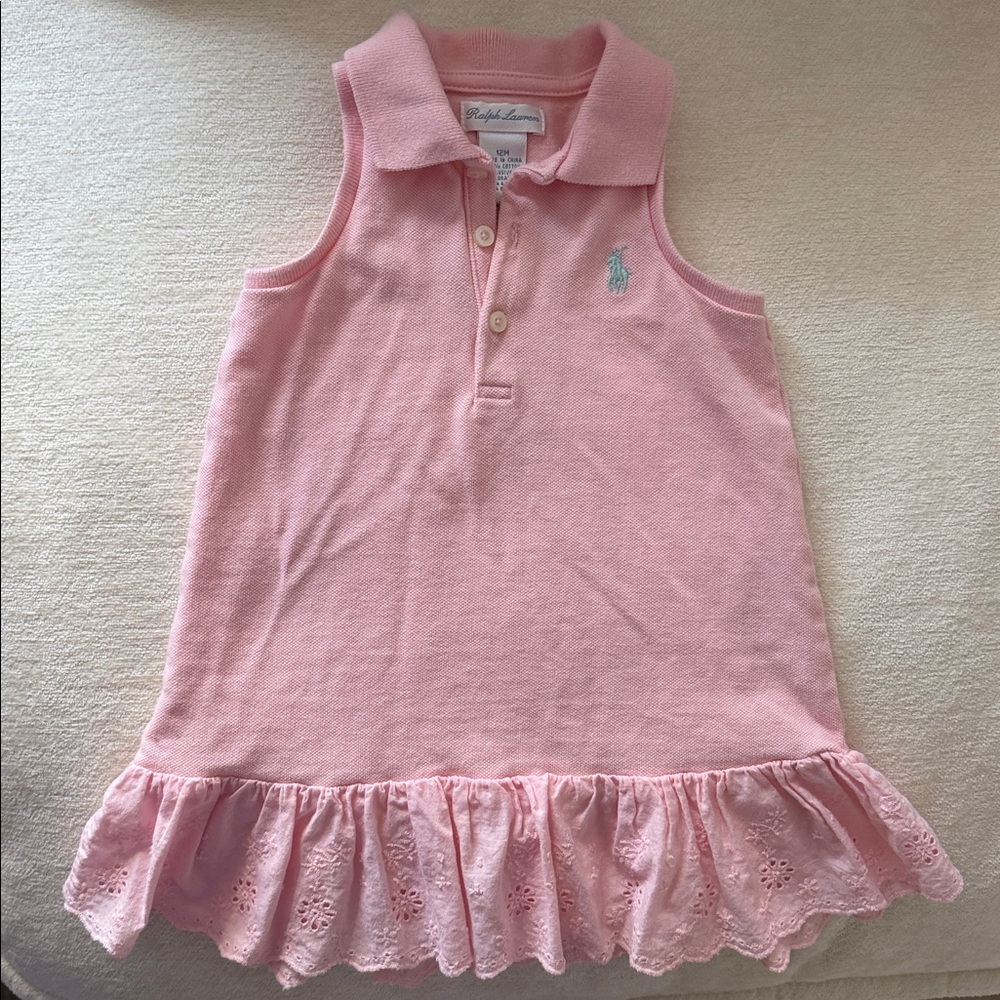 Ralph Lauren Light Pink Sleeveless Polo Dress with Eyelet Ruffle